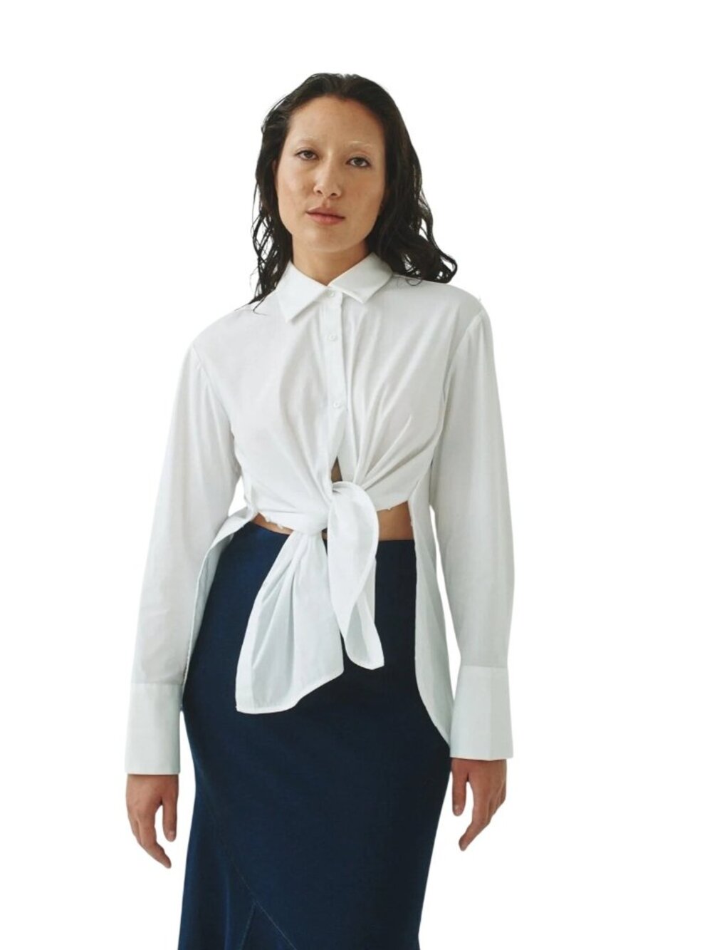 T.W.I.N. Side Vent Shirt in White Large Womens Button Down Top
